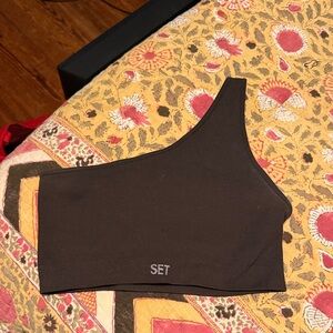 SET Active Espresso One-Shoulder Crop Top